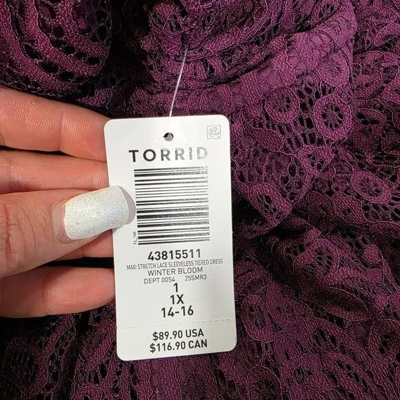 Maxi Stretch Lace Sleeveless Tiered Dress - Torrid Size 1 (14-16) - Picture 7 of 7